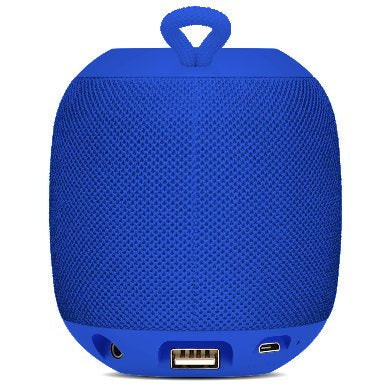 BOCINA BLUETOOTH, INALAMBRICA, RECARGABLE, STEREO C/RADIO FM, LECTOR USB, MICRO USB, 3.5 MM, REDONDA, PORTATIL, ANTIDESLIZANTE, AZUL, BROBOTIX 263045